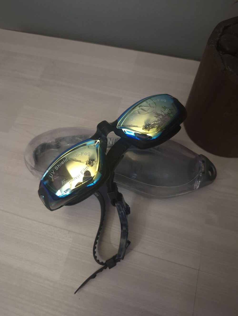 Mirrored Swim Goggles with Blue-Green Lenses